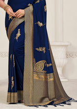 Load image into Gallery viewer, Berry Blue Zari Woven Dola Silk Saree