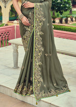 Load image into Gallery viewer, Sardine Grey Designer Organza Saree with Intricate Embroidery work