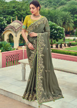 Load image into Gallery viewer, Sardine Grey Designer Organza Saree with Intricate Embroidery work