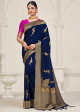 Load image into Gallery viewer, Berry Blue Zari Woven Dola Silk Saree