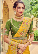 Load image into Gallery viewer, Golden Yellow Designer Organza Saree with Intricate Embroidery work