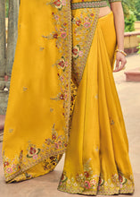 Load image into Gallery viewer, Golden Yellow Designer Organza Saree with Intricate Embroidery work