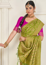 Load image into Gallery viewer, Avocado Green Zari Woven Dola Silk Saree
