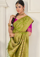 Load image into Gallery viewer, Avocado Green Zari Woven Dola Silk Saree