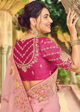 Load image into Gallery viewer, Thulian Pink Designer Organza Saree with Intricate Embroidery work