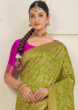 Load image into Gallery viewer, Avocado Green Zari Woven Dola Silk Saree