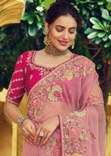 Load image into Gallery viewer, Thulian Pink Designer Organza Saree with Intricate Embroidery work