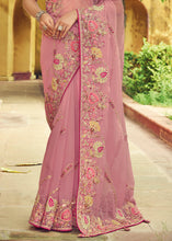 Load image into Gallery viewer, Thulian Pink Designer Organza Saree with Intricate Embroidery work