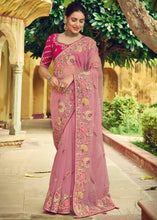 Load image into Gallery viewer, Thulian Pink Designer Organza Saree with Intricate Embroidery work