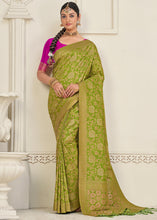 Load image into Gallery viewer, Avocado Green Zari Woven Dola Silk Saree