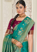 Load image into Gallery viewer, Turquoise Blue Zari Woven Dola Silk Saree