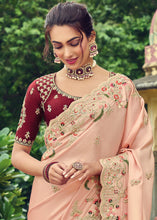 Load image into Gallery viewer, Light Peach Pink Designer Organza Saree with Intricate Embroidery work