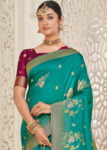 Load image into Gallery viewer, Turquoise Blue Zari Woven Dola Silk Saree