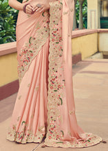 Load image into Gallery viewer, Light Peach Pink Designer Organza Saree with Intricate Embroidery work