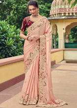 Load image into Gallery viewer, Light Peach Pink Designer Organza Saree with Intricate Embroidery work