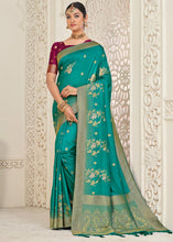 Load image into Gallery viewer, Turquoise Blue Zari Woven Dola Silk Saree