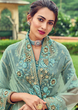 Load image into Gallery viewer, Moss Green Designer Organza Saree with Intricate Embroidery work