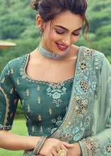 Load image into Gallery viewer, Moss Green Designer Organza Saree with Intricate Embroidery work