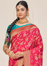 Load image into Gallery viewer, Fiery Rose Pink Zari Woven Dola Silk Saree