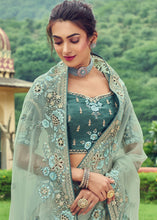 Load image into Gallery viewer, Moss Green Designer Organza Saree with Intricate Embroidery work