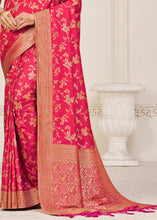 Load image into Gallery viewer, Fiery Rose Pink Zari Woven Dola Silk Saree