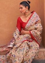 Load image into Gallery viewer, Ecru Brown Patola Printed Tissue Silk Saree with Designer Blouse
