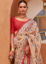 Load image into Gallery viewer, Ecru Brown Patola Printed Tissue Silk Saree with Designer Blouse