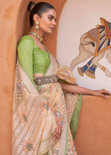 Load image into Gallery viewer, Sand Brown &amp; Green Patola Printed Tissue Silk Saree with Designer Blouse