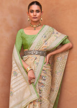 Load image into Gallery viewer, Sand Brown &amp; Green Patola Printed Tissue Silk Saree with Designer Blouse