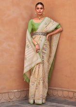 Load image into Gallery viewer, Sand Brown &amp; Green Patola Printed Tissue Silk Saree with Designer Blouse