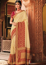 Load image into Gallery viewer, Cream White Woven Banarasi Silk Saree with Embroidered Blouse