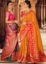 Laden Sie das Bild in den Galerie-Viewer, Amber Orange Woven Banarasi Silk Saree with Embroidered Blouse