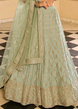 Laden Sie das Bild in den Galerie-Viewer, Sage Green Crepe Lehenga Choli with Gota, Dori &amp; Zarkan work