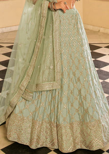 Sage Green Crepe Lehenga Choli with Gota, Dori & Zarkan work