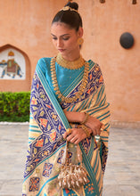 Load image into Gallery viewer, Blue &amp; Light Yellow Patola Printed Tissue Silk Saree with Designer Blouse