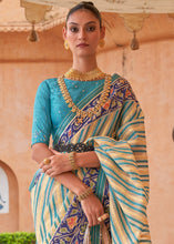 Load image into Gallery viewer, Blue &amp; Light Yellow Patola Printed Tissue Silk Saree with Designer Blouse