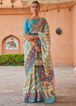 Load image into Gallery viewer, Blue &amp; Light Yellow Patola Printed Tissue Silk Saree with Designer Blouse