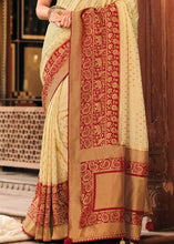 Load image into Gallery viewer, Cream White Woven Banarasi Silk Saree with Embroidered Blouse