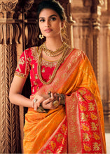 Laden Sie das Bild in den Galerie-Viewer, Amber Orange Woven Banarasi Silk Saree with Embroidered Blouse