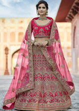 Carica l&#39;immagine nel visualizzatore Galleria,Cerise Pink Velvet Lehenga Choli Having Heavy Embroidery &amp; Hand work: Bridal Edition