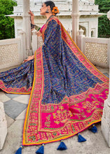 Load image into Gallery viewer, Azure Blue Banarasi Silk Saree with Mirror,Diamond &amp; Pure Kachhi work