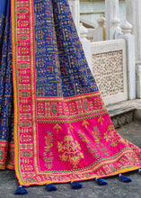 Load image into Gallery viewer, Azure Blue Banarasi Silk Saree with Mirror,Diamond &amp; Pure Kachhi work