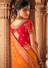 Laden Sie das Bild in den Galerie-Viewer, Amber Orange Woven Banarasi Silk Saree with Embroidered Blouse