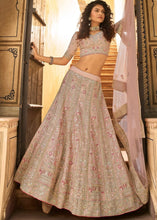 Load image into Gallery viewer, Pastel Peach Pink Organza Lehenga Choli with Zari, Dori, Swarvoski, Thread &amp; Zarkan work