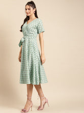 Load image into Gallery viewer, Midi Printed Dress with overlap neck and side tie