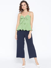 Load image into Gallery viewer, Front knot peplum top with printed checks