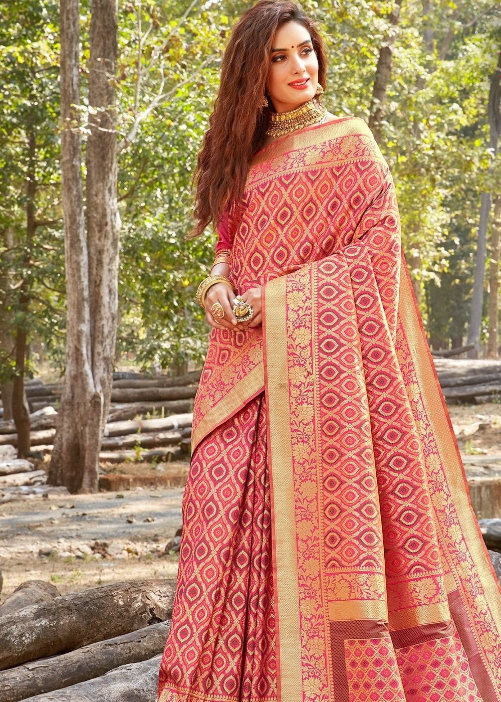 Pink Bridal Silk Banarasi Saree with full Zari weaving