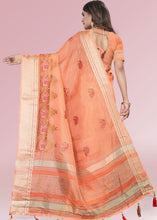 Cargar imagen en el visor de la galería, Salmon Orange Organza Silk Saree with Tassels on Pallu