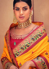 Cargar imagen en el visor de la galería, Bright Yellow Woven Paithani Banarasi Silk Saree with Swarovski work &amp; Embroidered Blouse