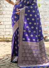 Carica l&#39;immagine nel visualizzatore Galleria,Sapphire Blue Soft Banarasi Silk Saree with overall Butti